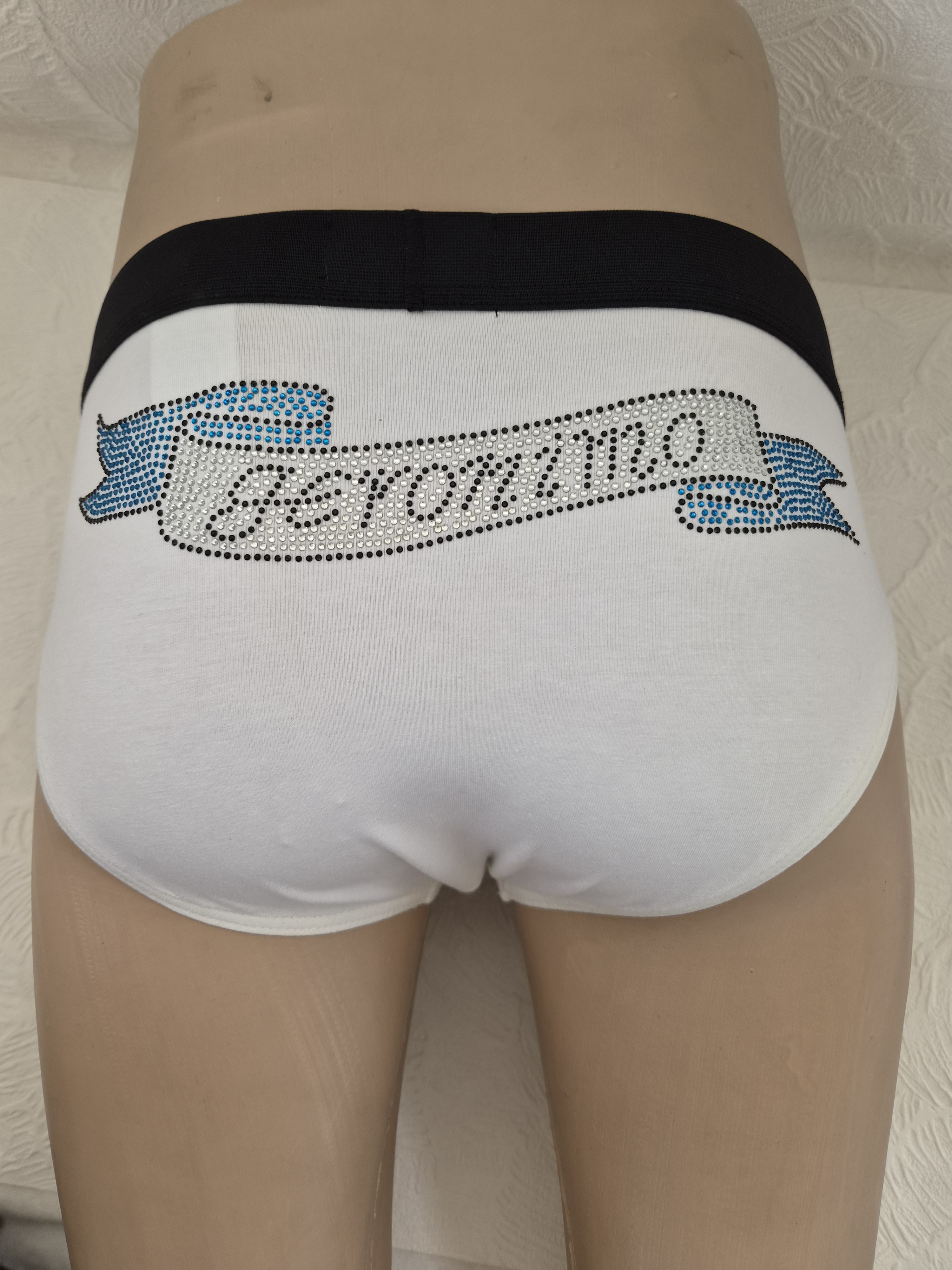 Dekoratif Taşlarla Balık Desenli Erkek Beyaz Slip